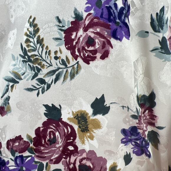 Vintage California Miss Robe Women Large Floral‎ Ivory Silky Damask Kimono - Picture 5 of 11